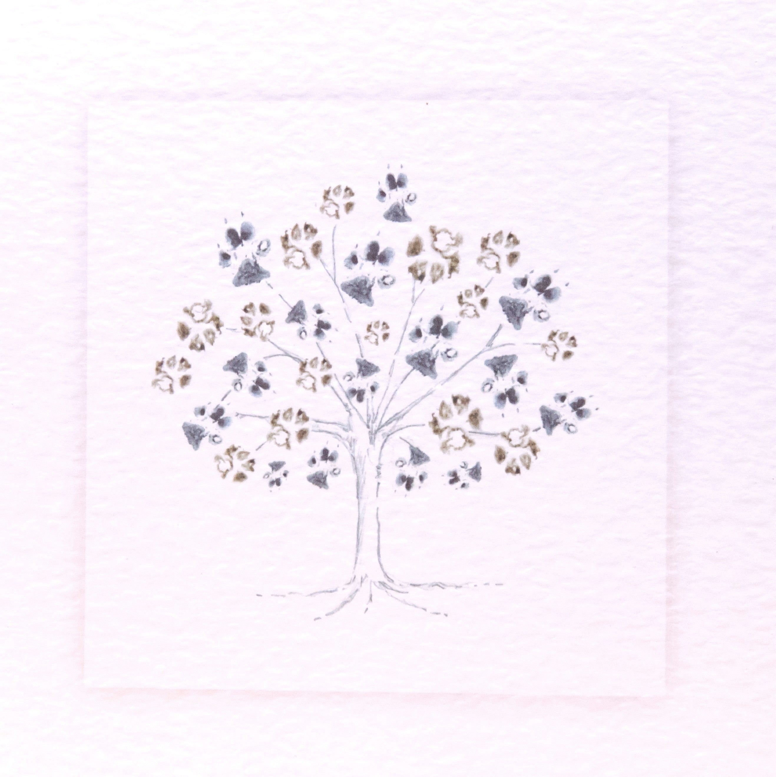 Pet sympathy card of a tree made from paw prints by Sarah Brown Cards