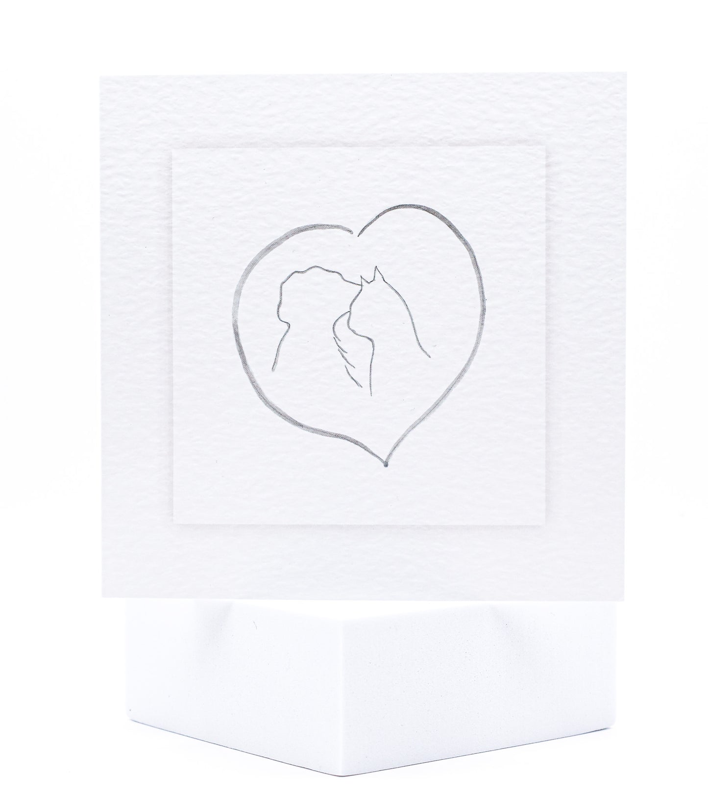 Pet sympathy card sketch of a dog and cat inside a heart by Sarah Brown Cards