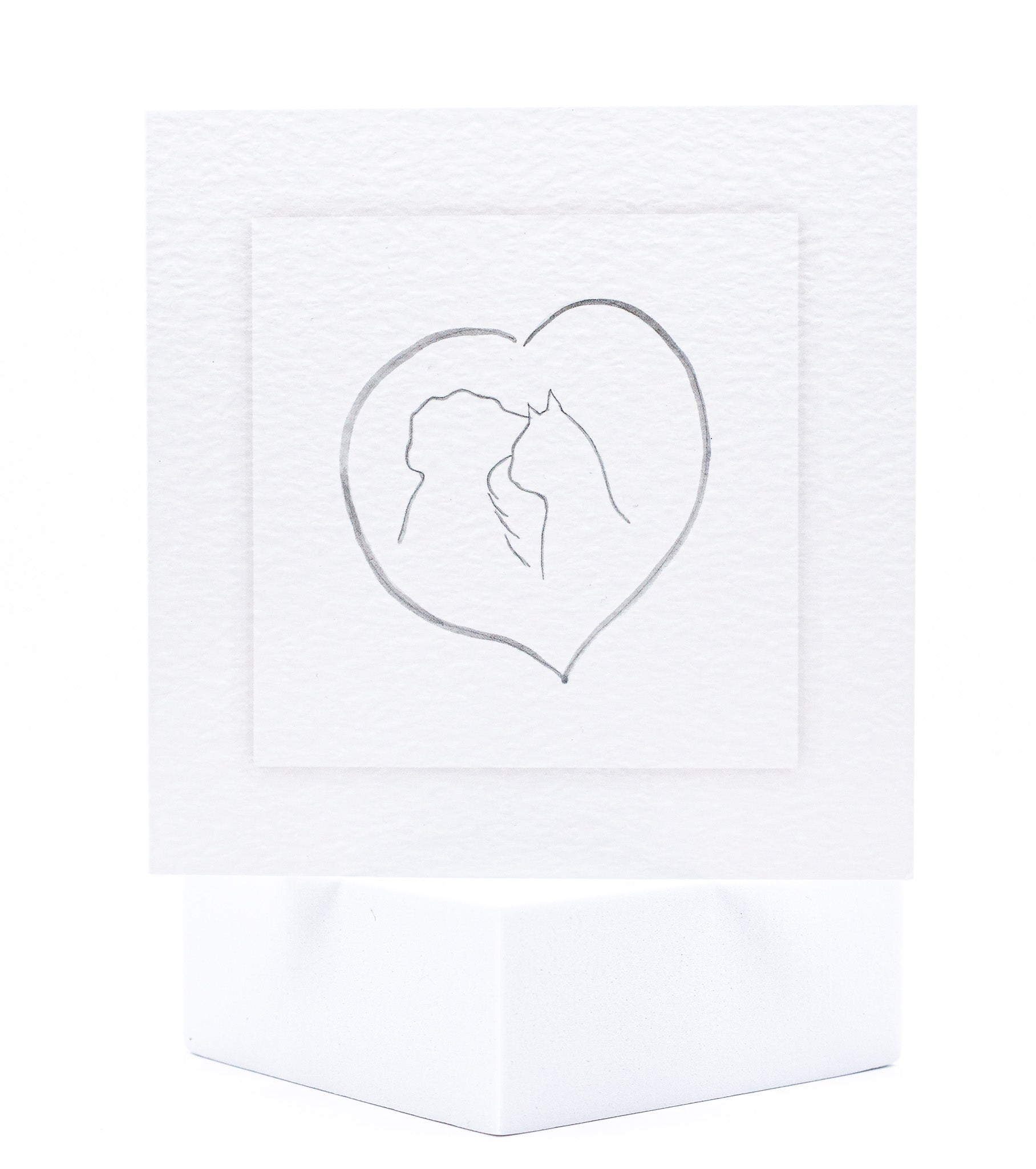 Pet sympathy card sketch of a dog and cat inside a heart by Sarah Brown Cards