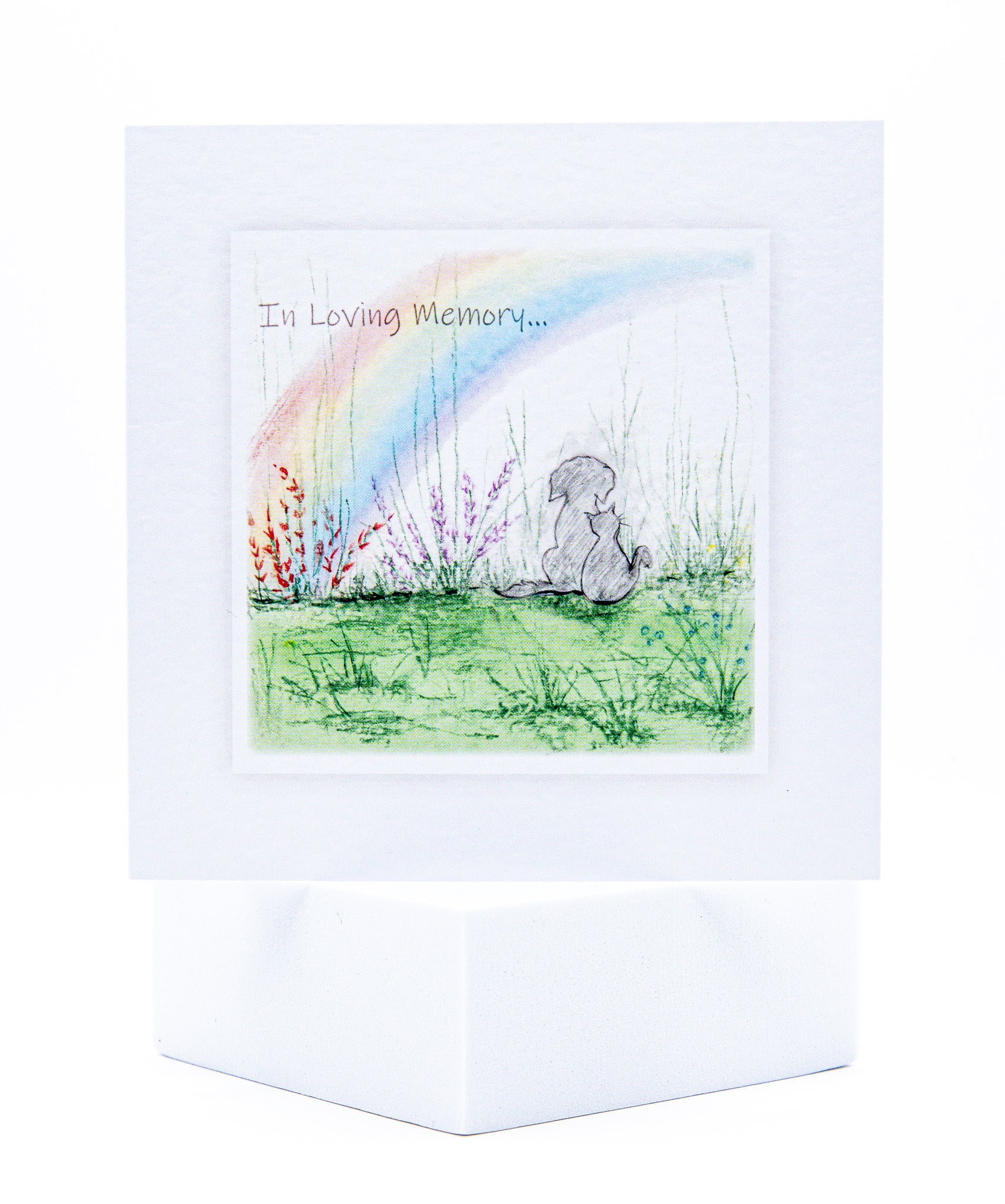 Dog and Cat Under a Rainbow pet sympathy card by Sarah Brown Cards