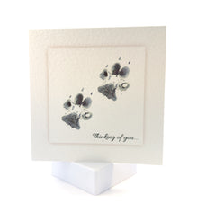 Watercolour pet paw print card with "Thinking of You" inscription